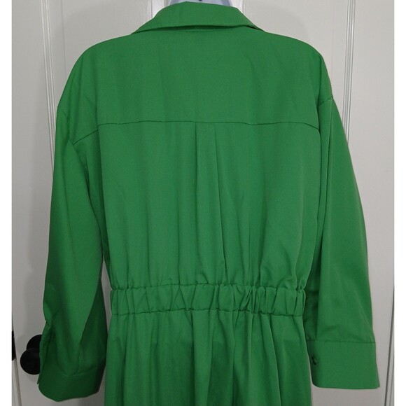 Women's Green Collared Shirt Dress Long Sleeve Midi Pleated Dress By UOOZEE - Picture 10 of 16